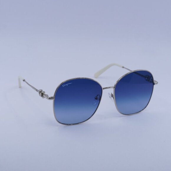 Salvatore Ferragamo SF297S 743 Sunglasses Gold Round Frame, Blue Lenses - Picture 1 of 11